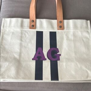 Monogram Weekender Canvas Tote Bag with Leather Handles with initial AG